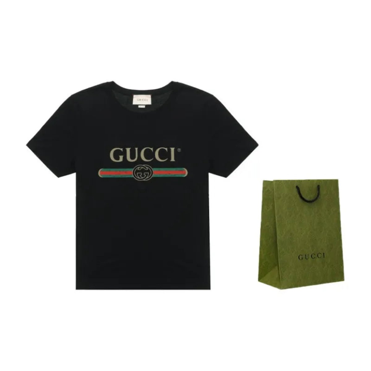 GUCCI MEN LOGO WASHED PRINT T-SHIRT BLACK