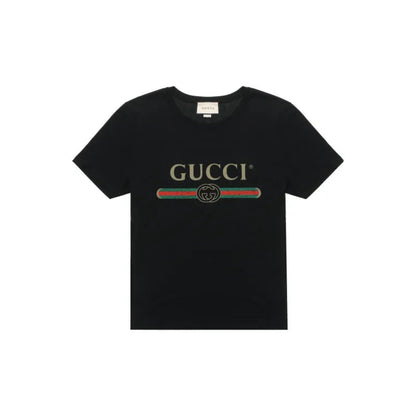 GUCCI MEN LOGO WASHED PRINT T-SHIRT BLACK