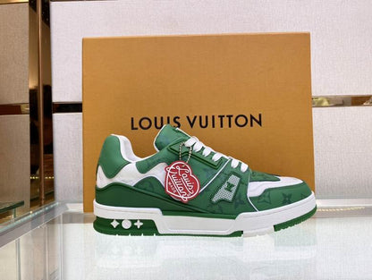 Louis Vuitton Trainer Green Monogram Denim White