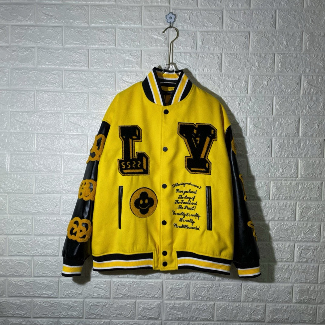 Letterman Yellow and Black Leather Jacke