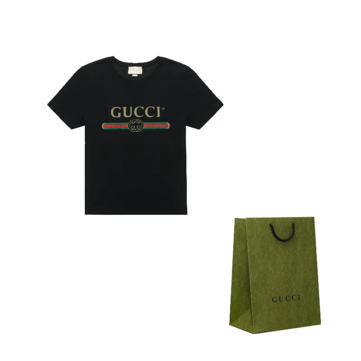 GUCCI MEN LOGO WASHED PRINT T-SHIRT BLACK