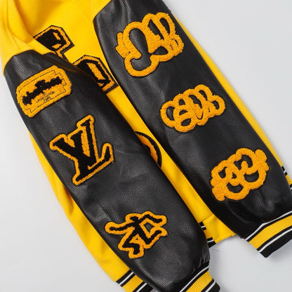 Letterman Yellow and Black Leather Jacke